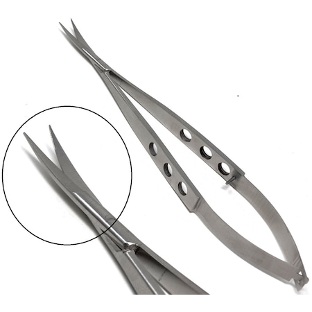 A2Z Scilab Castroviejo Micro Scissors 7" Curved, Fenestrated Flat Handle A2Z-ZR541